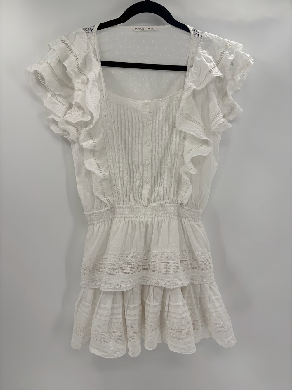 Maia Bergman Noah preppy tiered lace bohemian boho cotton white dress sz medium